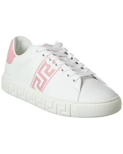 Versace Embroidered Greca Leather Sneaker In White