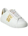 Versace Leather Sneakers Greca Embroidered Detail Gold Accents In White