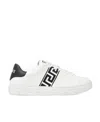 Versace White White Black Greca Embroidered Sneakers In White
