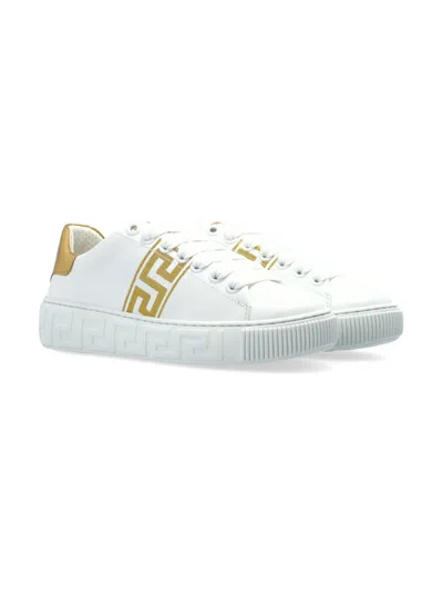 Versace Kids' Embroidered Greca Sneakes In White