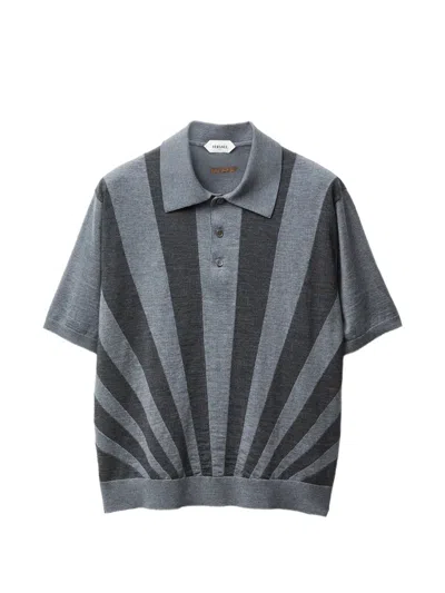 Versace Embroidered Intarsia Wool Knit Polo In Gray