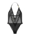 Versace Embroidered Lace-trim Bodysuit In Black