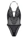 Versace Embroidered Lace-trim Bodysuit In Black