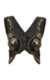 Versace Embroidered Leather Vest In Black