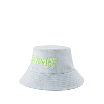 VERSACE VERSACE EMBROIDERED LOGO BUCKET HAT - DENIM - BLUE