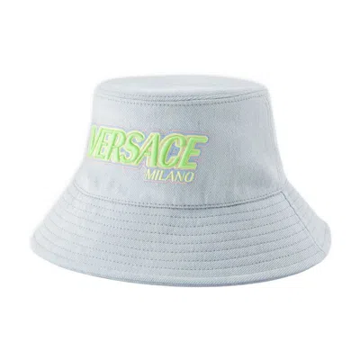 Versace Embroidered Logo Bucket Hat - Denim - Blue