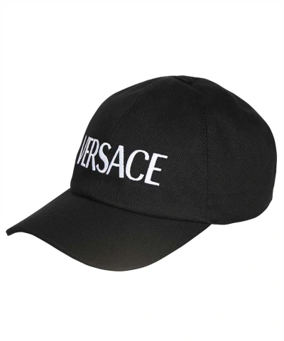 Versace Embroidered Logo Cap In Black