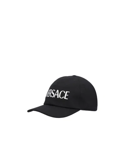 Versace Embroidered-logo Cotton Cap In Black