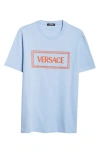 Versace Embroidered Logo Cotton Jersey T-shirt In Light Blue