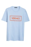 Versace Embroidered Logo Cotton Jersey T-shirt In Blue Hydrangea