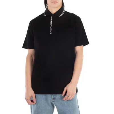 Versace Embroidered Logo Cotton. Polo Shirt In Black