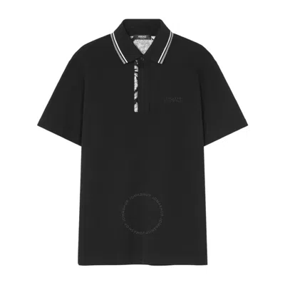 Versace Black Logo-embroidered Polo Shirt