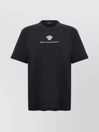 Versace Medusa Milano Embroidered T-shirt In Black