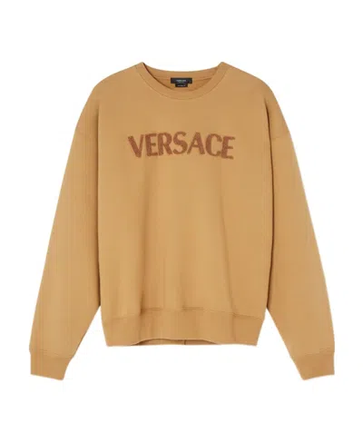 Versace Embroidered-logo Detail Sweatshirt In Nude