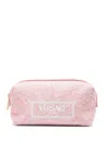Versace Embroidered-logo Jacquard Toiletry Bag In Pink