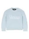 Versace Embroidered-logo Knitted Jumper In Blue