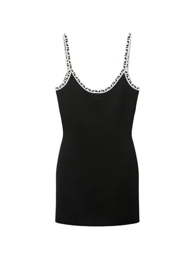 Versace Embroidered Logo Mini Dress With Round Neckline In Black
