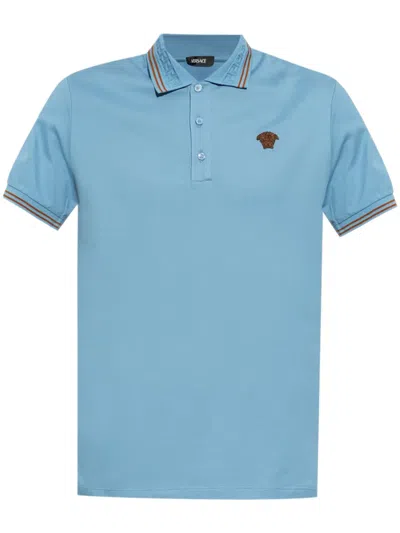 Versace Medusa-embroidered Polo Shirt In Blue