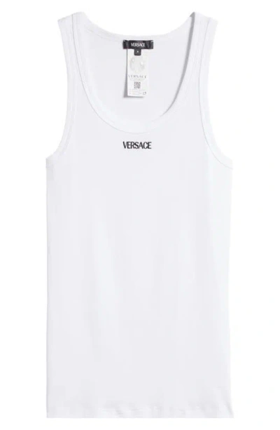 Versace Logo Embroidery Tank Top In White