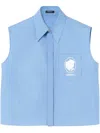 Versace Medusa Cameo Embroidered Crop Poplin Shirt In Blue