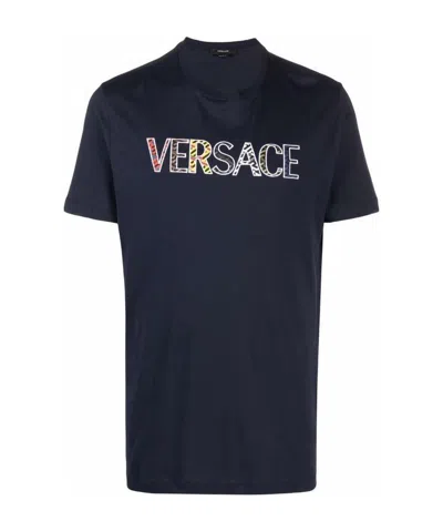 Versace Embroidered Logo T-shirt In Black