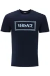 Versace Blue Crewneck T-shirt With 90's Logo Print In Blue