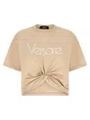 Versace Embroidered Logo T-shirt With Safety Pin Detail In White
