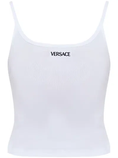 Versace Ribbed Spaghetti Strap Top Design In White