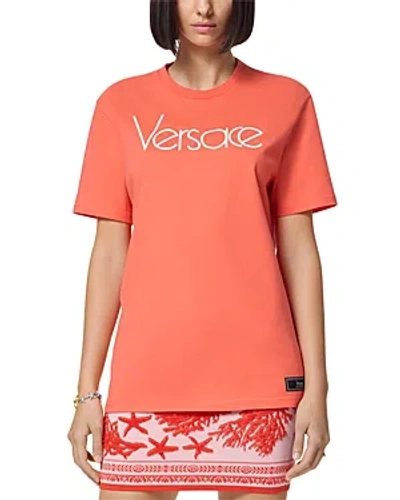 Versace Embroidered Logo Tee In Orange