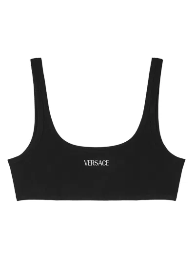 Versace Embroidered-logo Top In Black