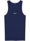 Versace Logo Ribbed Tank Top In Bleu