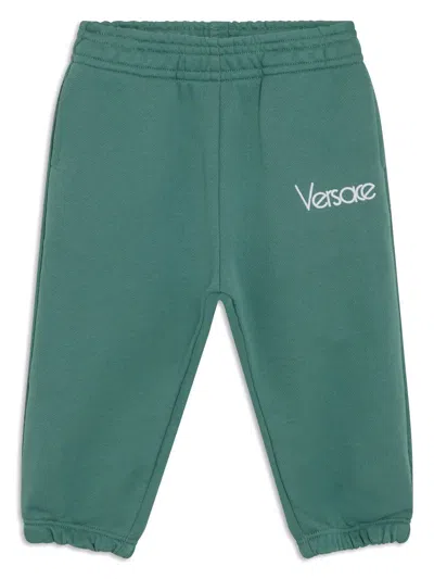 Versace Kids' Embroidered Logo Track Pants In Green
