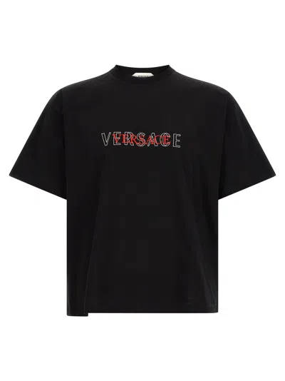 Versace Embroidered Logo T-shirt In Black