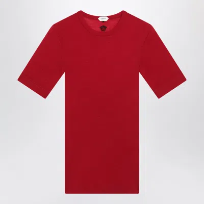 Versace Embroidered Logo Wool T-shirt In Red