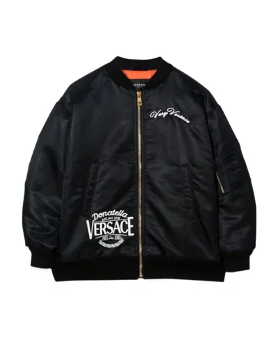 VERSACE EMBROIDERED-LOGO ZIP-UP BOMBER JACKET