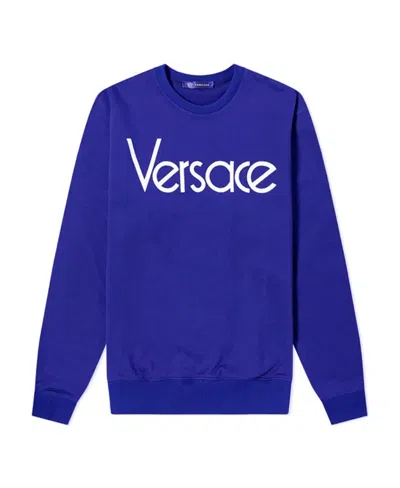 Versace Embroidered Long-sleeved Sweater In Blue