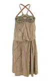 Versace Embroidered Lurex Crepe De Chine Halter Midi Dress In Silver