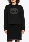 Versace Embroidered-medusa Crewneck Sweatshirt In Black