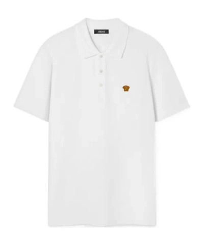 Versace Embroidered Medusa Polo Shirt In White