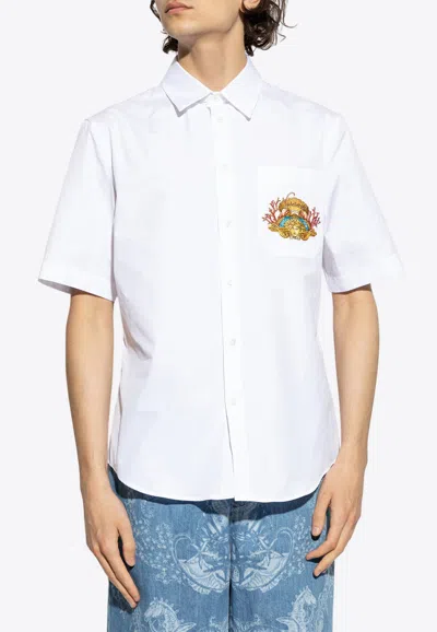 Versace Embroidered Medusa Short-sleeved Shirt In White