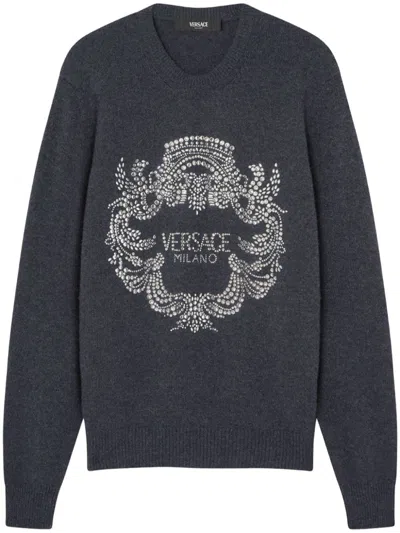 Versace Embroidered Medusa Sweater In 灰色