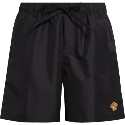 Versace Embroidered Medusa Swim Boardshorts In Noir