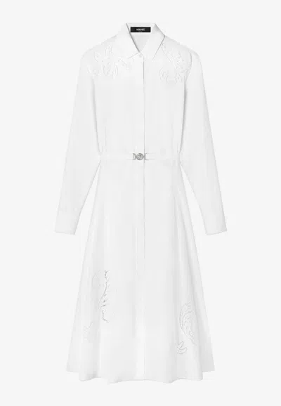 Versace Embroidered Midi Shirt Dress In White