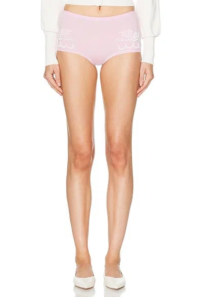 Versace Embroidered Mini Short In Pastel Pink