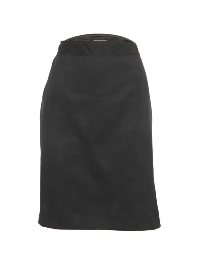 Pre-owned Versace Embroidered Pencil Midi Skirt In Black