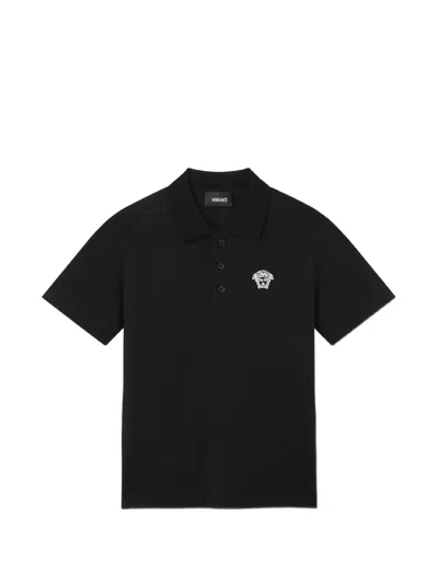 Versace Embroidered Polo Shirt In Black