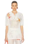 Versace Coral-embroidered Knit-cotton Polo Top In Ivory
