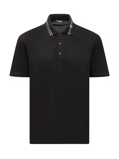 Versace Embroidered Polo With Modern Detailing In Black