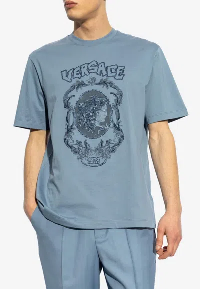 Versace Embroidered Punk Cameo T-shirt In Blue