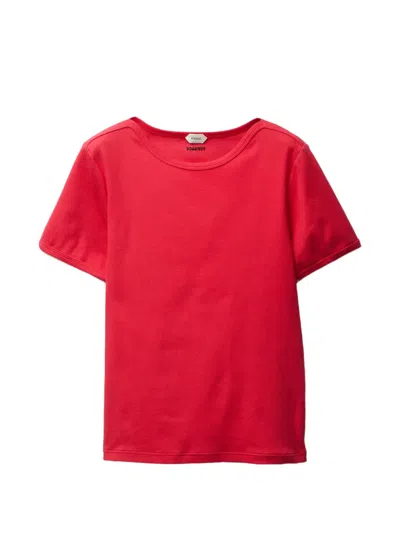 Versace Embroidered Ribbed Cotton-jersey T-shirt In Red